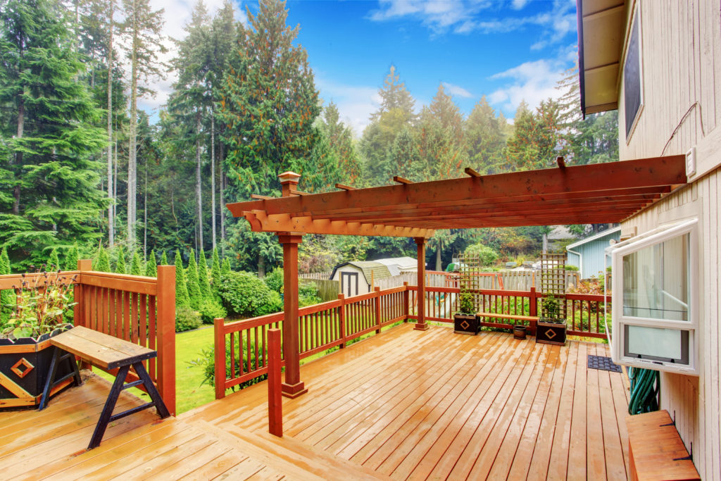 Pergola which is attached to the home and a deck. 