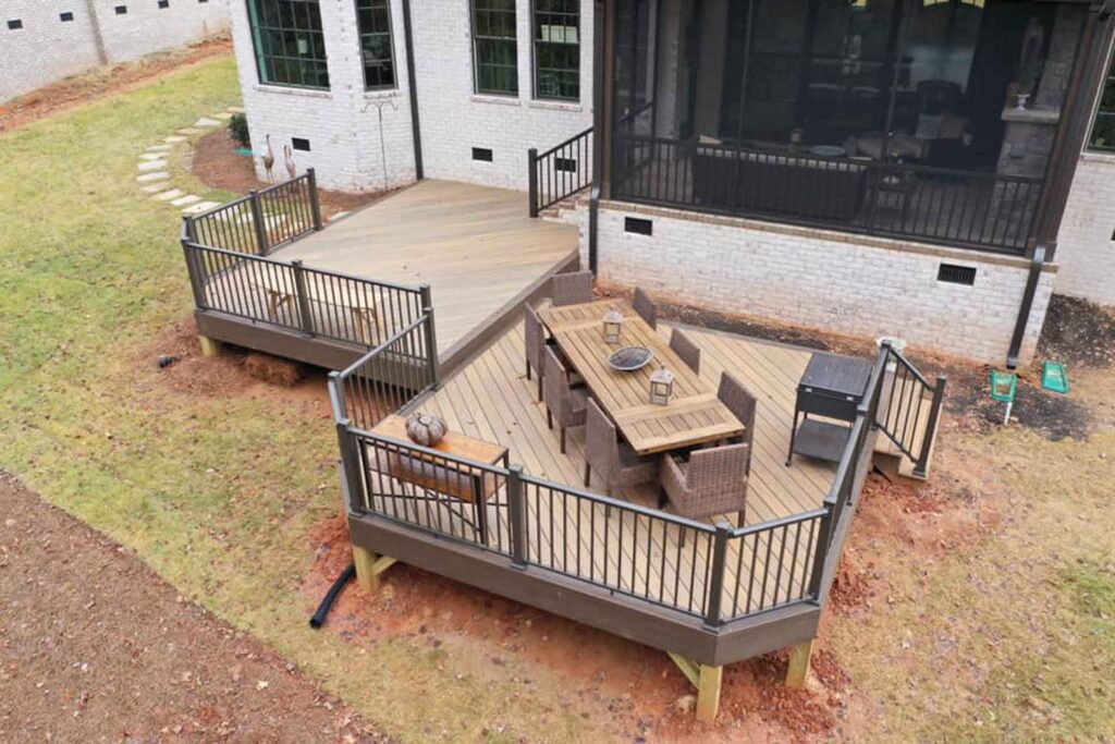 table on deck with screened porch