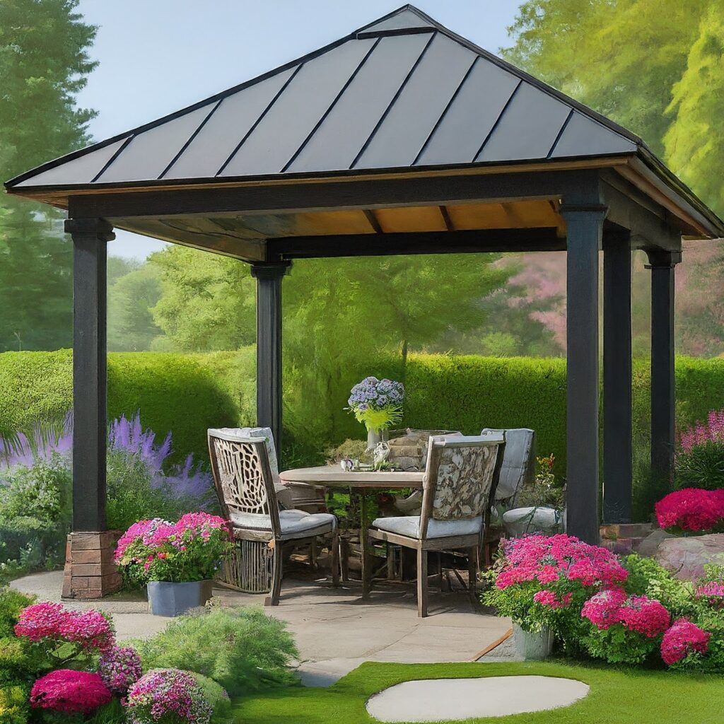 garden and patio with covered awning