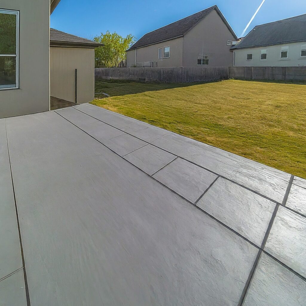 exterior overview of outdoor grey stone deck