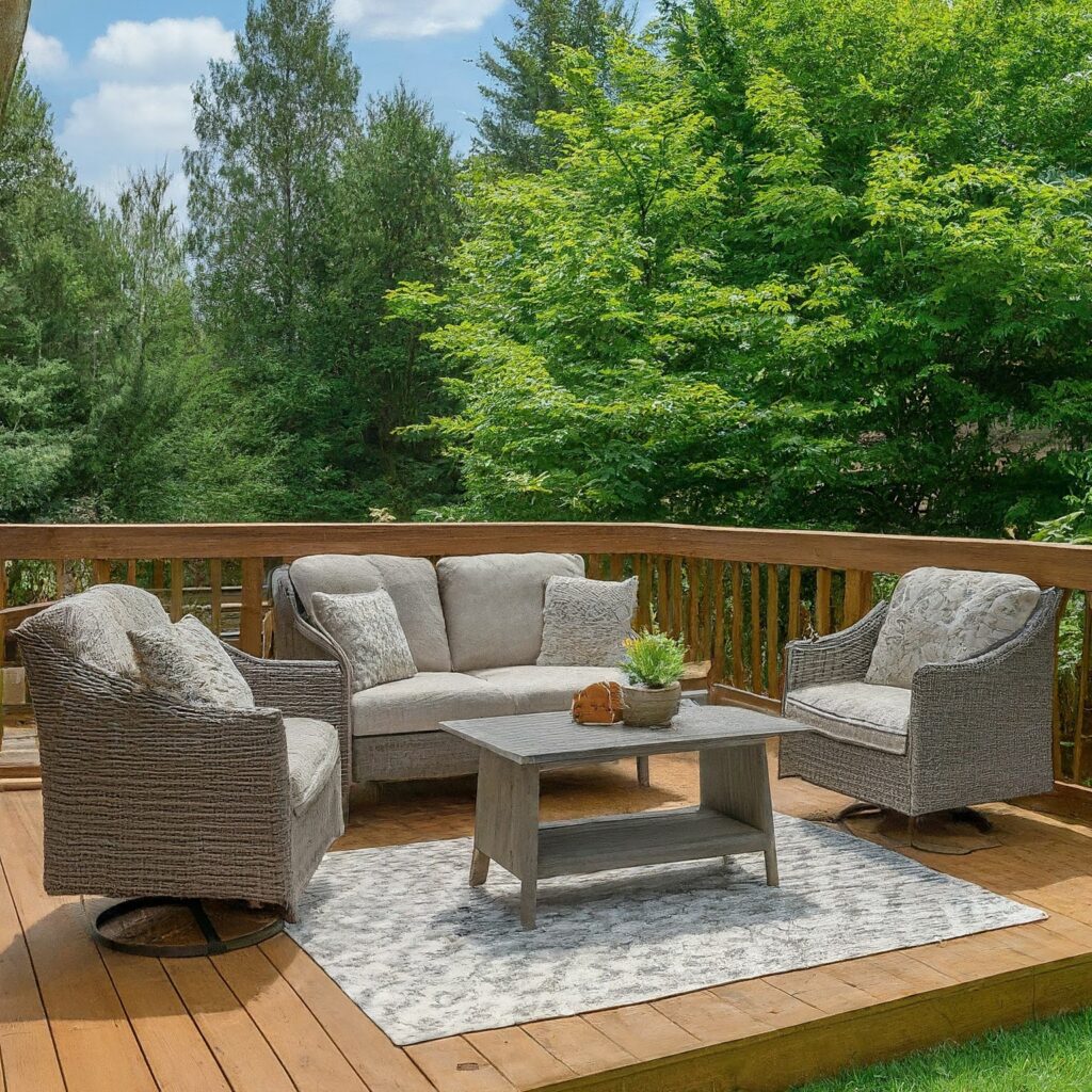 backyard deck with patio furniture